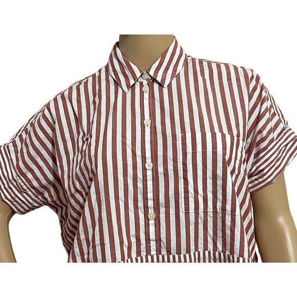 MADEWELL Popover Oversized Striped Blouse Top Short Dolman Sleeves Hi-Low Hem XS - Picture 2 of 10